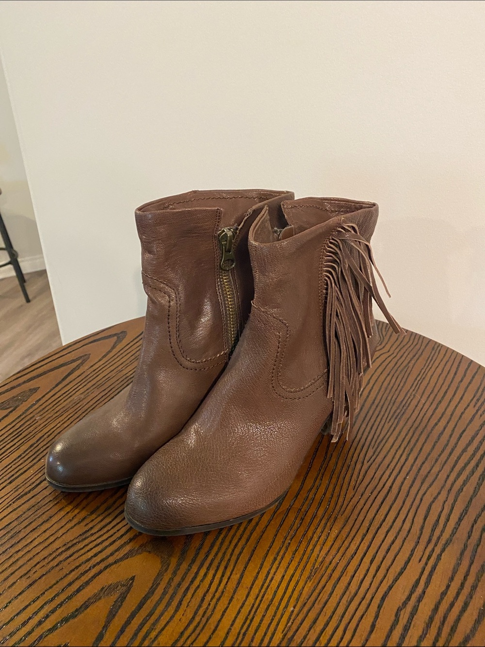 Sam Edelman Brown Leather Fringe Ankle Boots